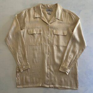 Matthew S. VTG Silk & Gold Metallic Retro Button Down Long Sleeve Blouse